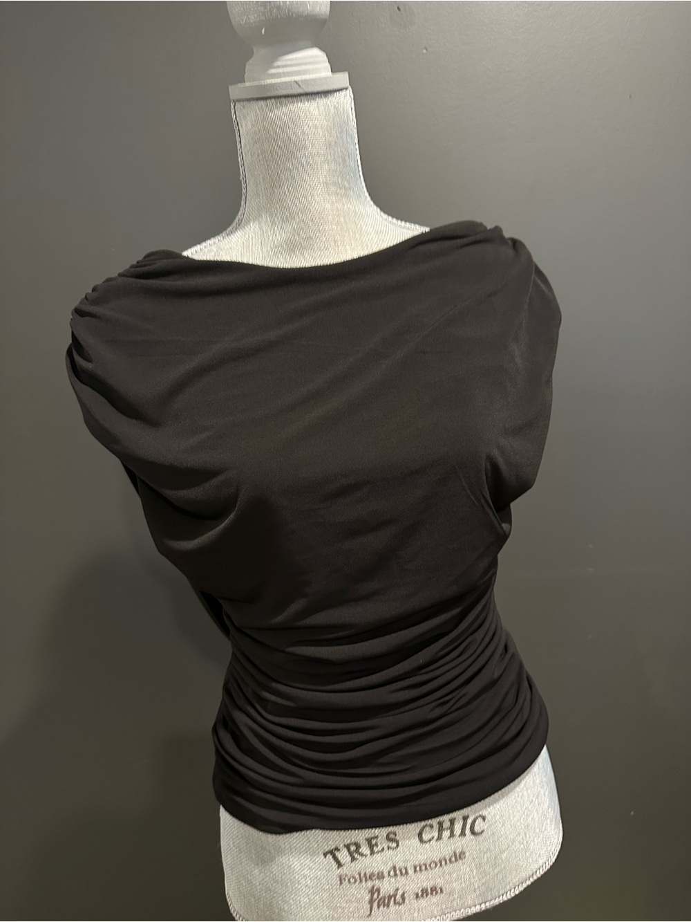 Zara Black Draped Boatneck Top with Side Ruching